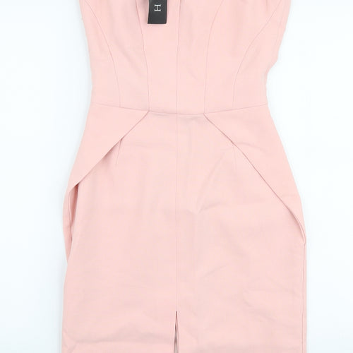 Hybrid Womens Pink  Polyester Pencil Dress  Size 10  V-Neck Zip
