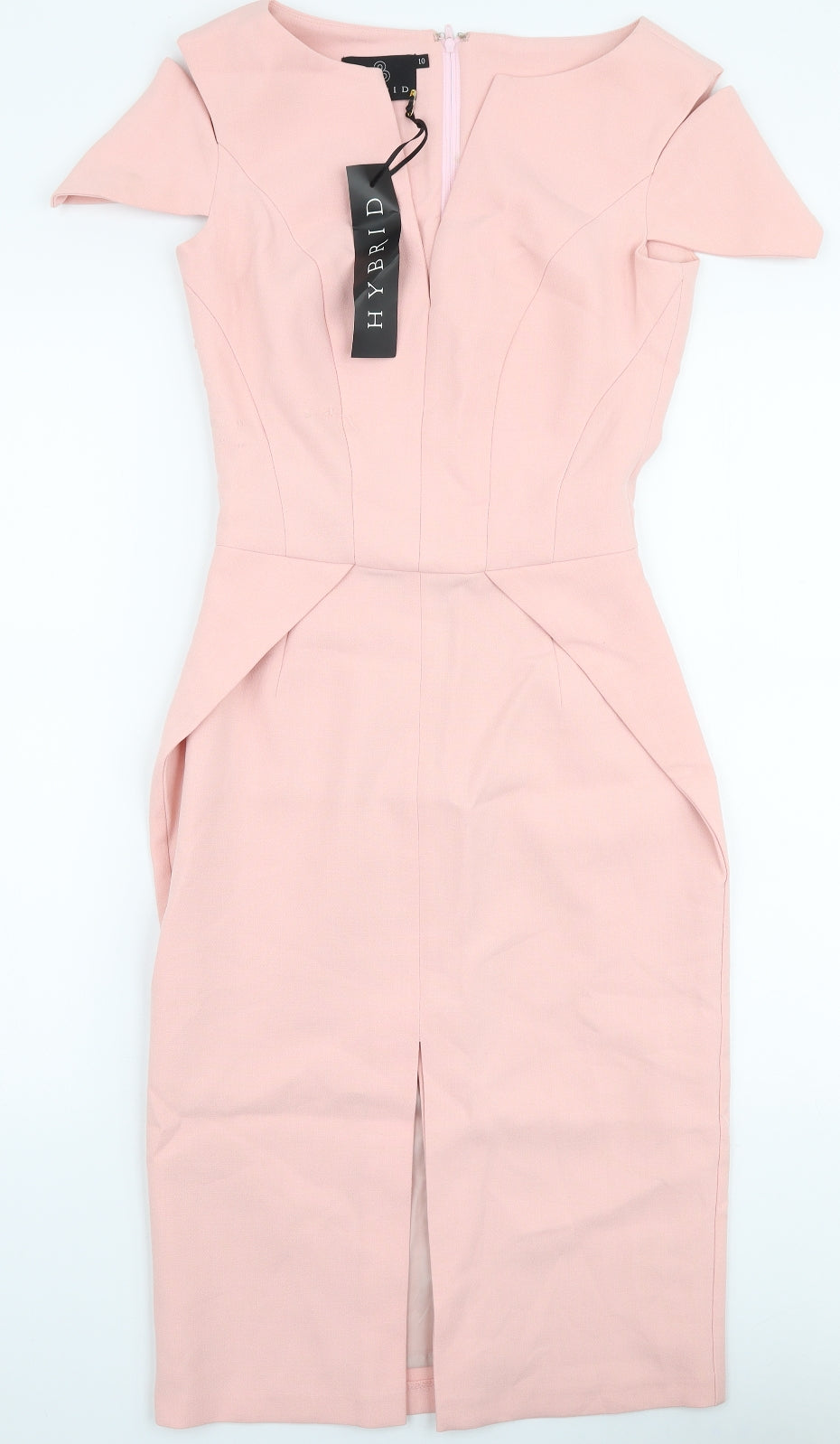 Hybrid Womens Pink  Polyester Pencil Dress  Size 10  V-Neck Zip