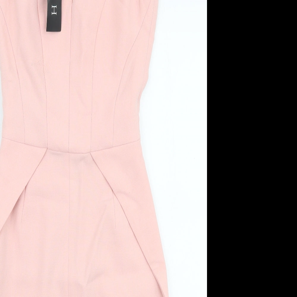 Hybrid Womens Pink  Polyester Pencil Dress  Size 10  V-Neck Zip