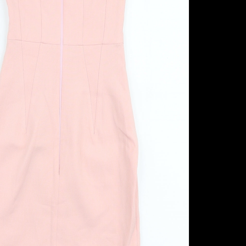 Hybrid Womens Pink  Polyester Pencil Dress  Size 10  V-Neck Zip