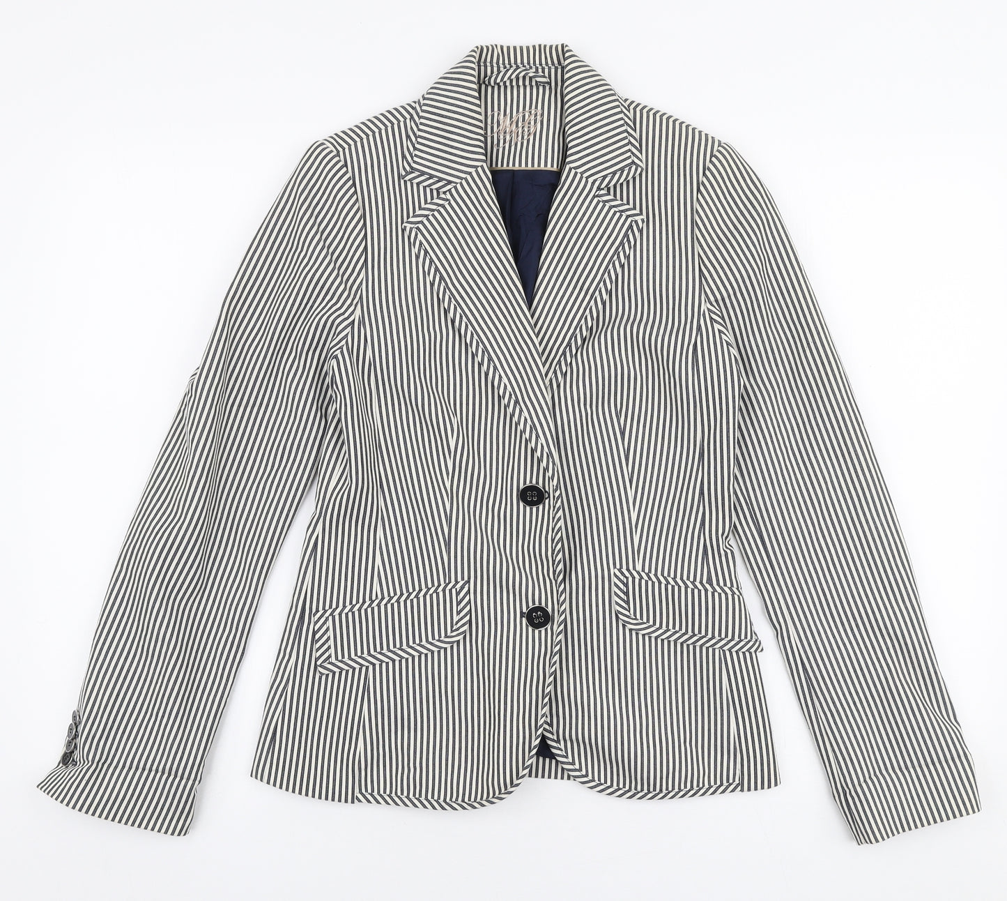 MNG Womens White Striped  Jacket Blazer Size 8  Button