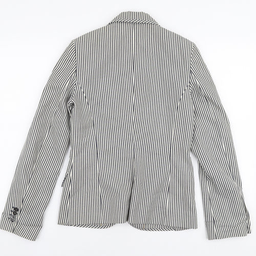 MNG Womens White Striped  Jacket Blazer Size 8  Button