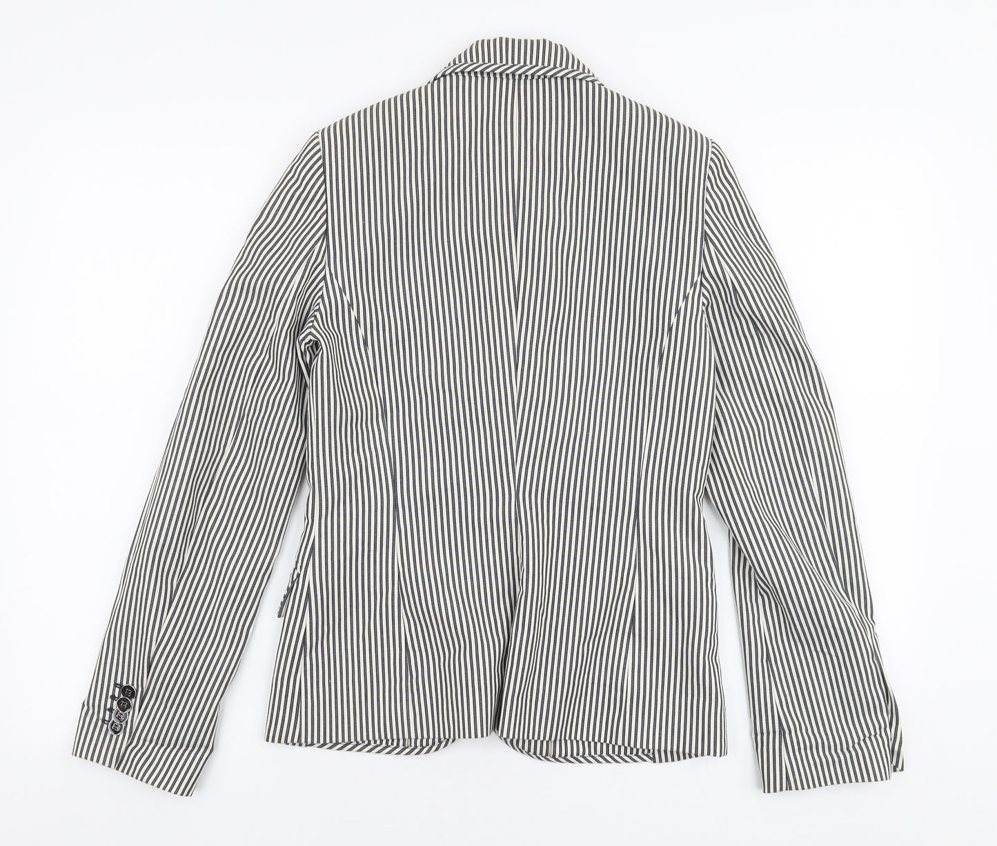 MNG Womens White Striped  Jacket Blazer Size 8  Button