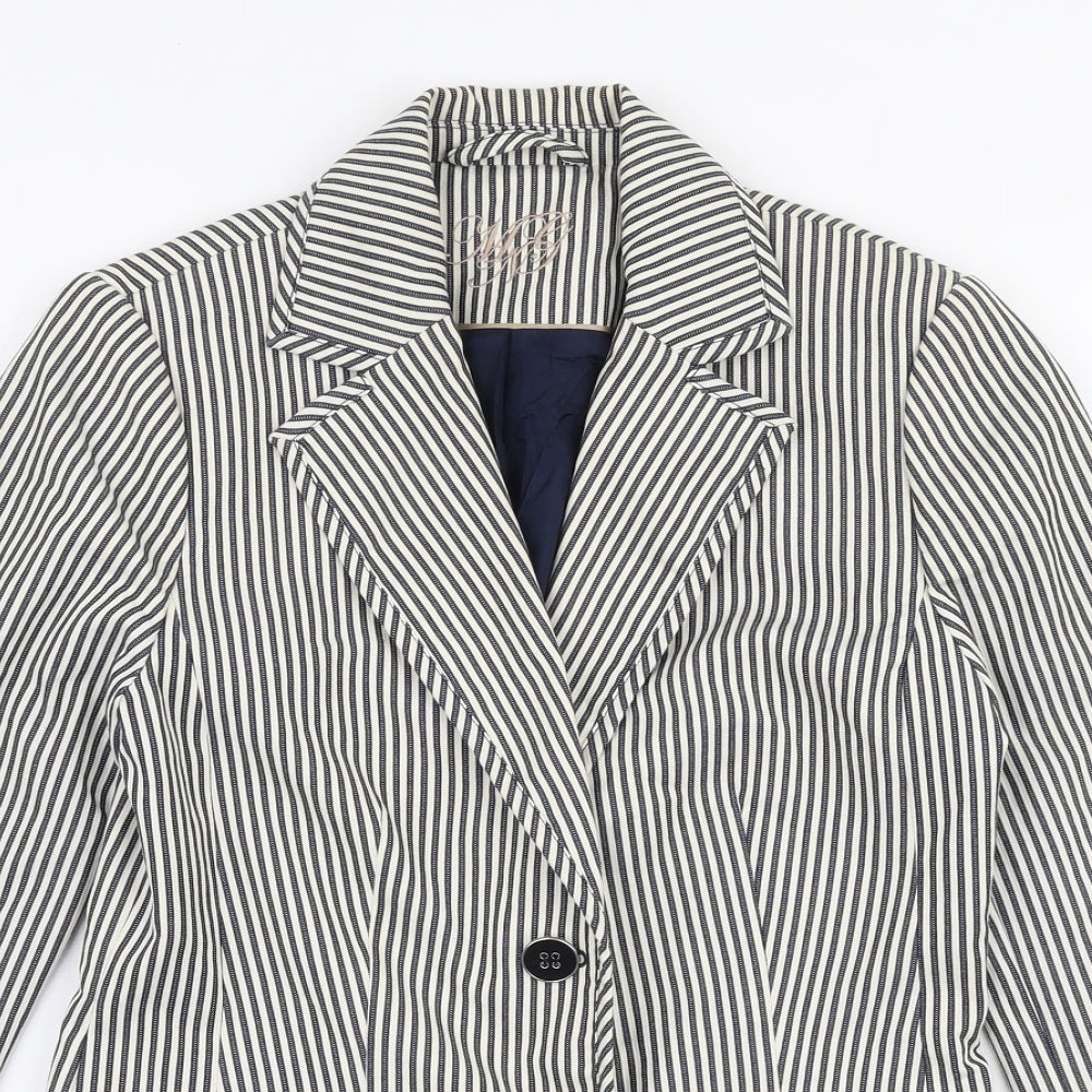 MNG Womens White Striped  Jacket Blazer Size 8  Button