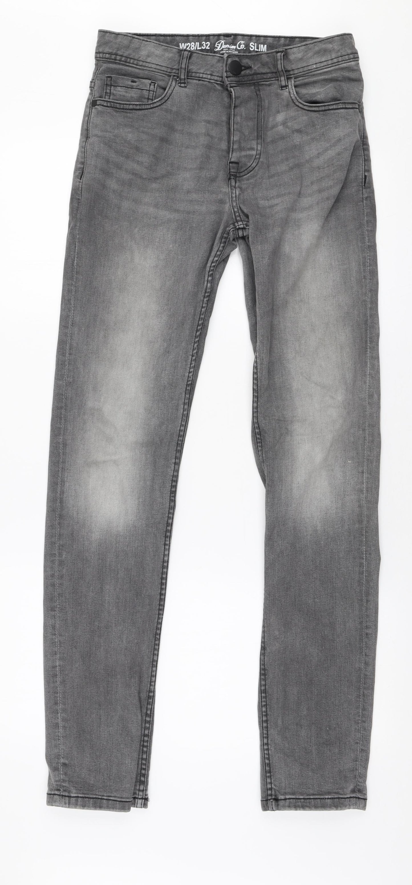 Denim co Mens Grey  Cotton Skinny Jeans Size 28 in L32 in Slim Button