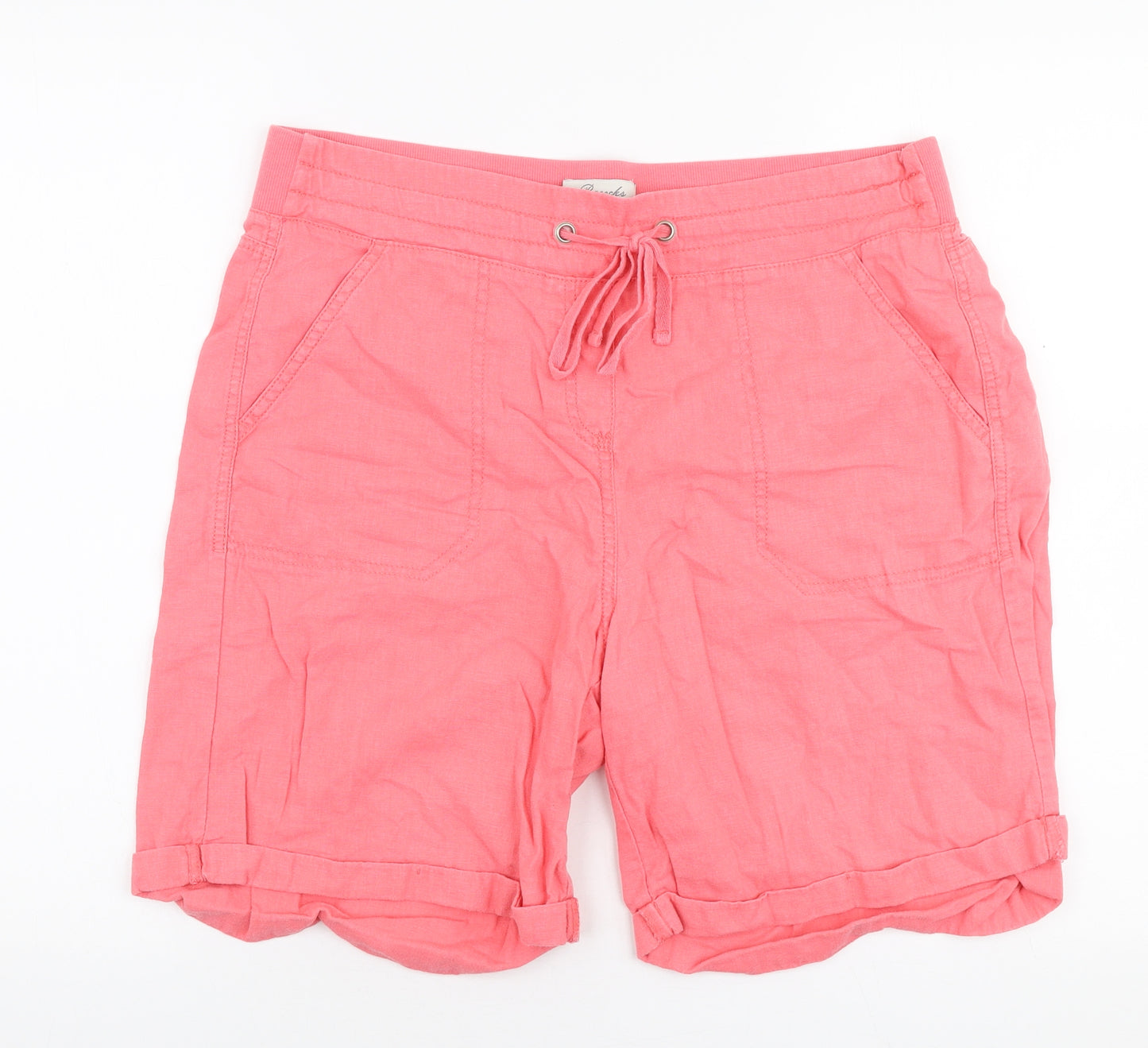 Peacocks Womens Pink  Linen  Shorts Size 14 L8 in Regular Drawstring