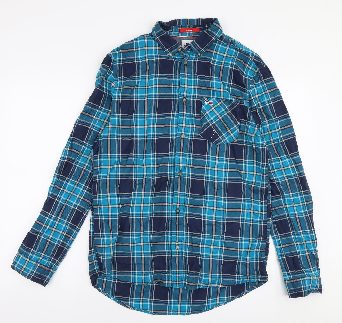 Tommy Hilfiger Mens Multicoloured Plaid Cotton  Button-Up Size M Collared Button