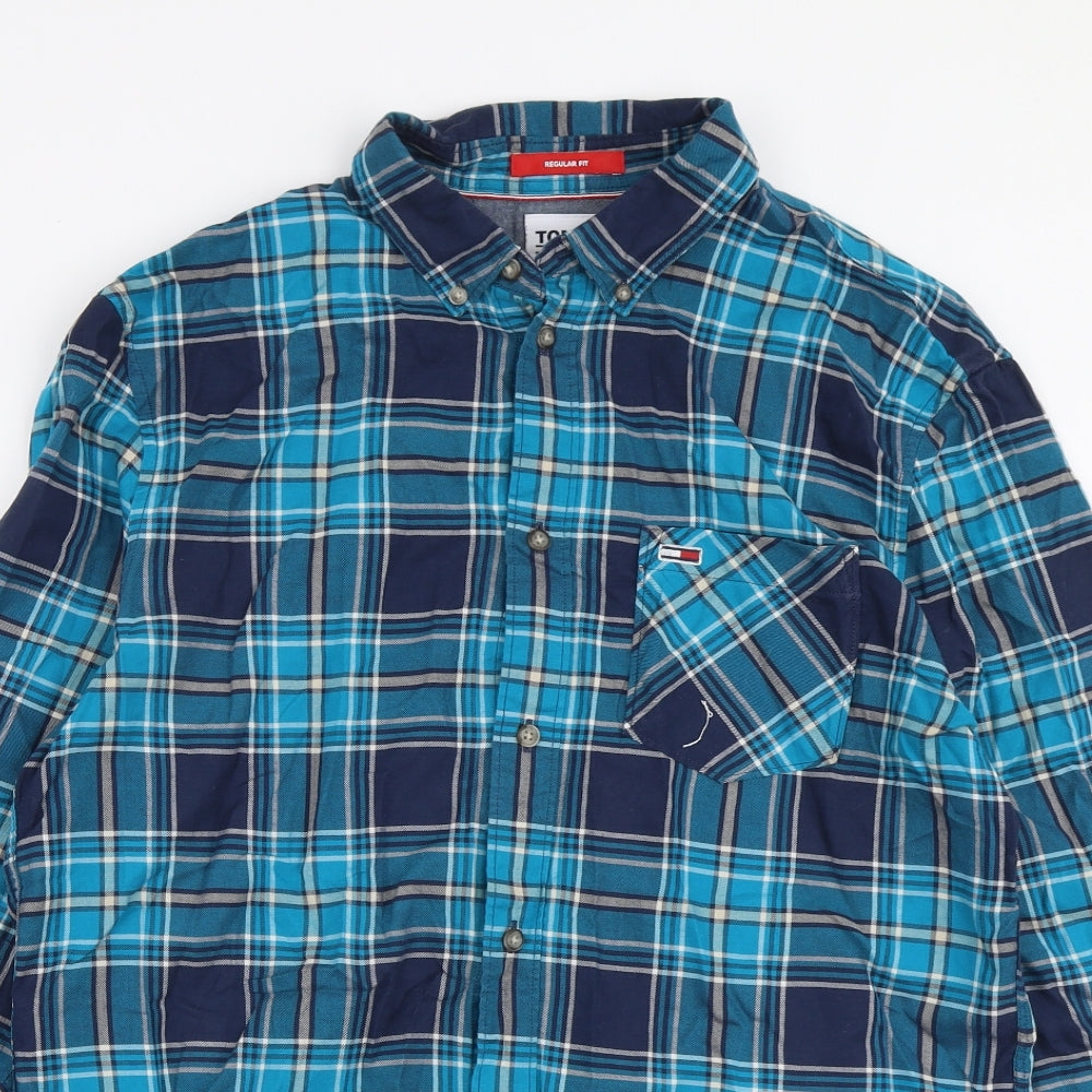 Tommy Hilfiger Mens Multicoloured Plaid Cotton  Button-Up Size M Collared Button