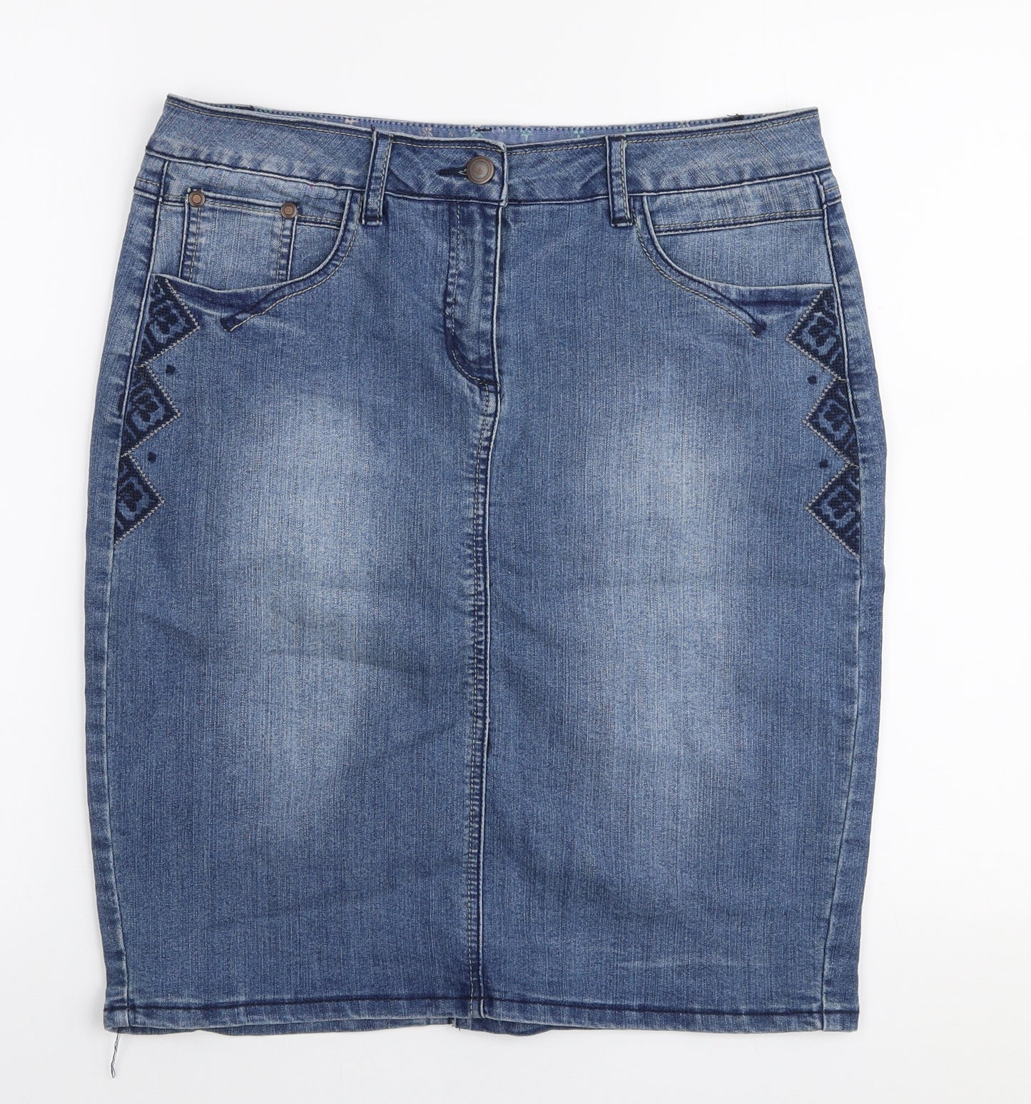 TU Womens Blue  Cotton A-Line Skirt Size 12   Zip
