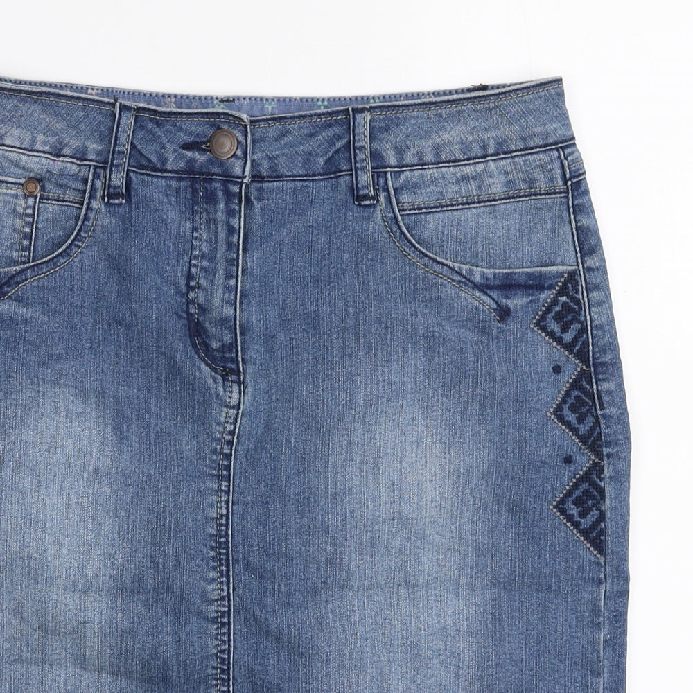 TU Womens Blue  Cotton A-Line Skirt Size 12   Zip