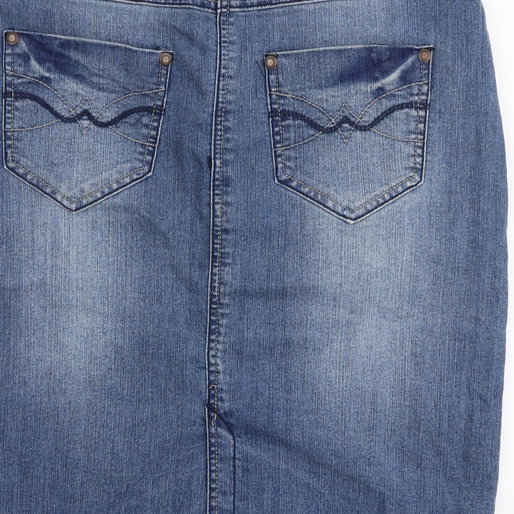 TU Womens Blue  Cotton A-Line Skirt Size 12   Zip