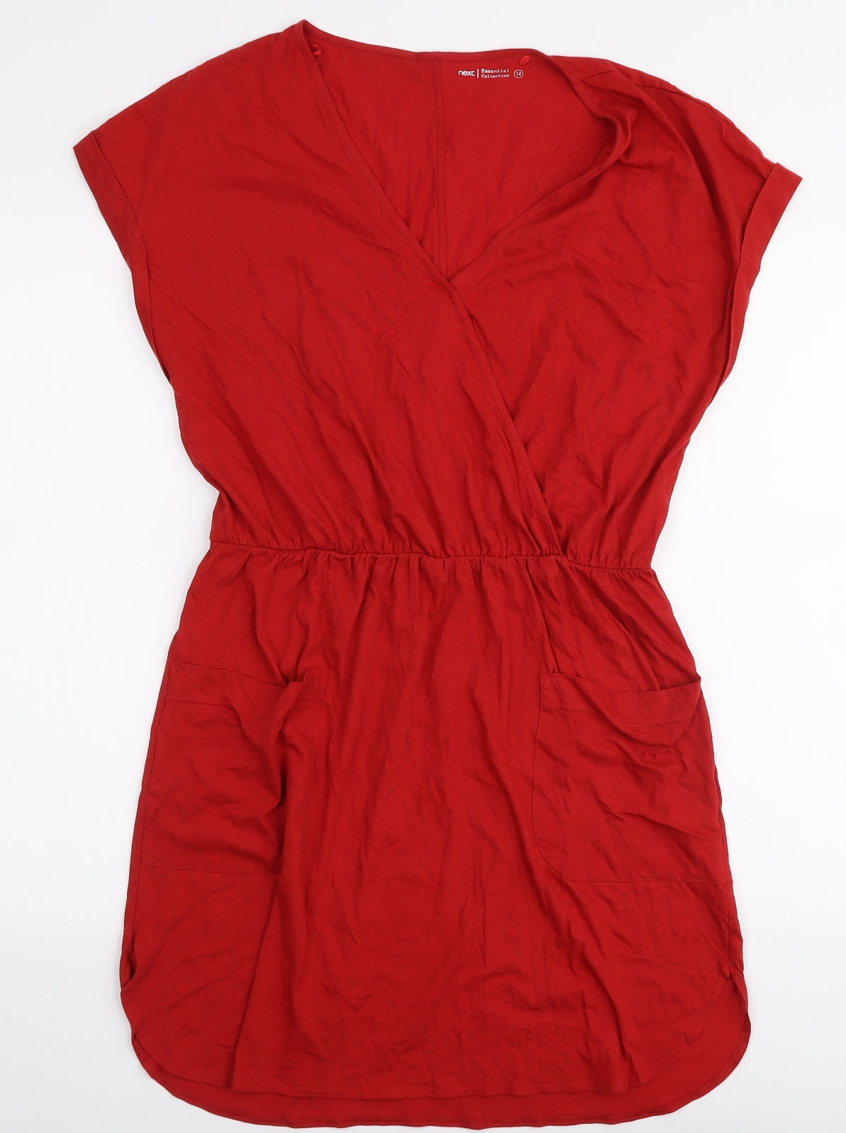 NEXT Womens Red  100% Cotton Skater Dress  Size 12  V-Neck Pullover