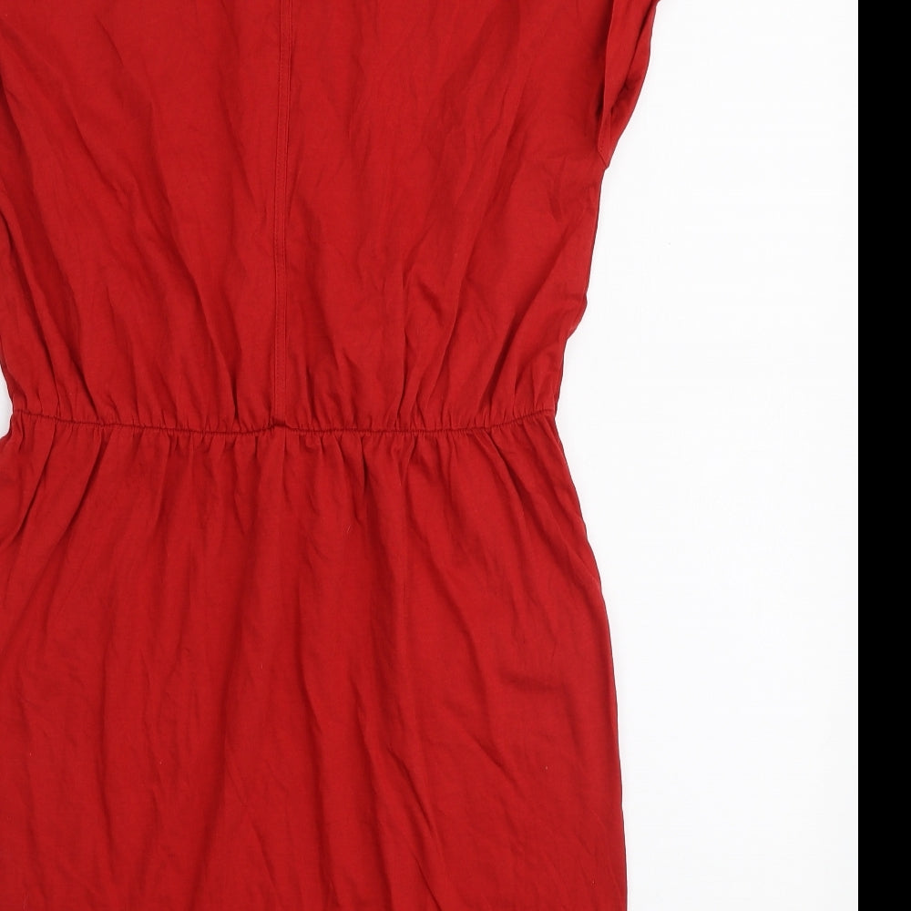 NEXT Womens Red  100% Cotton Skater Dress  Size 12  V-Neck Pullover