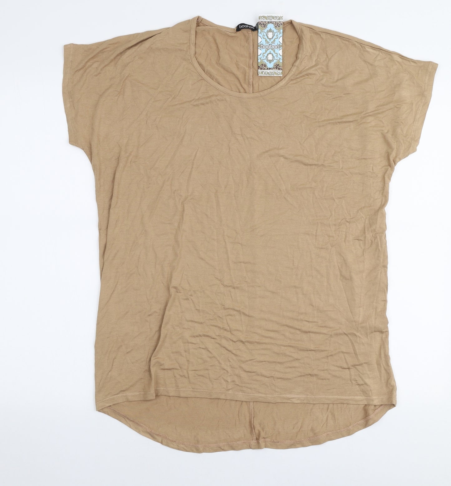 Boohoo Womens Beige  Viscose Jersey T-Shirt Size 6 Round Neck