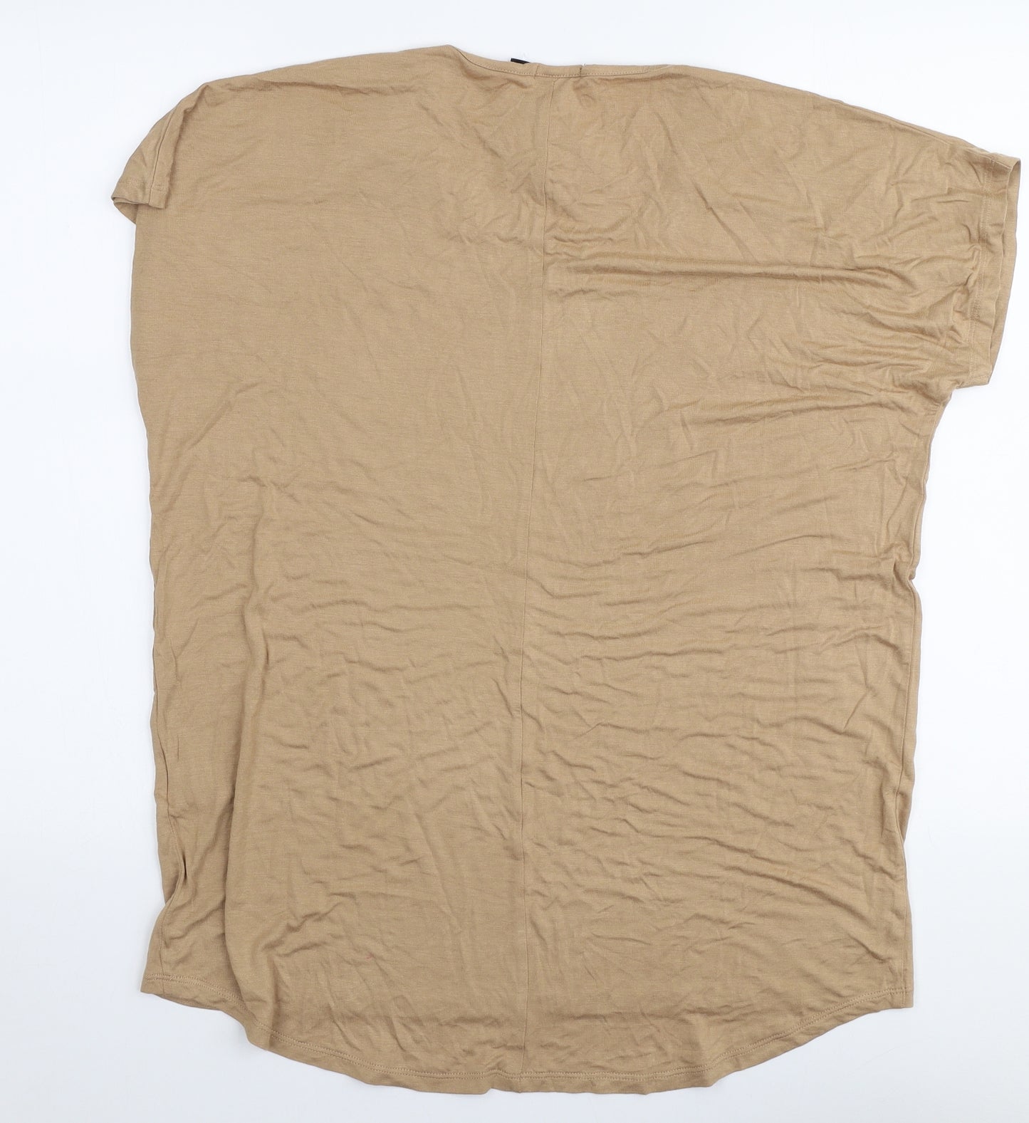 Boohoo Womens Beige  Viscose Jersey T-Shirt Size 6 Round Neck