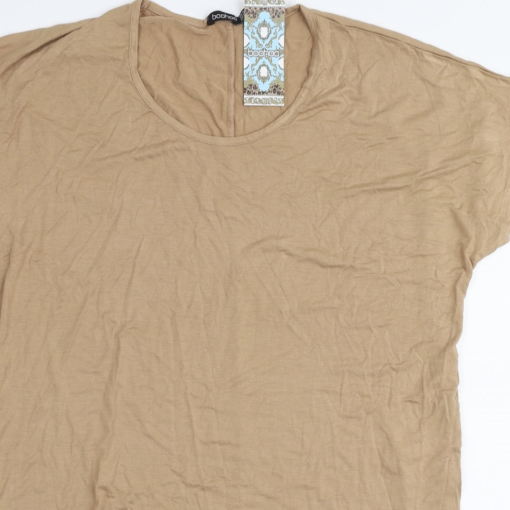 Boohoo Womens Beige  Viscose Jersey T-Shirt Size 6 Round Neck