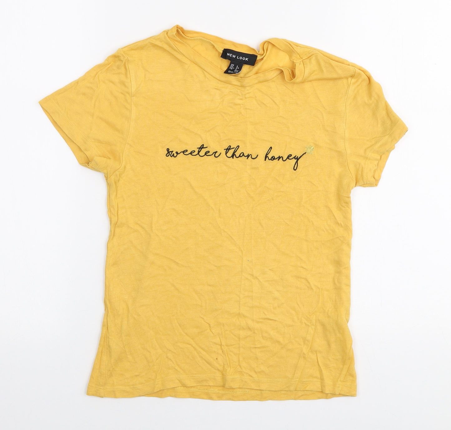 New Look Womens Yellow  Viscose Jersey T-Shirt Size 6 Round Neck