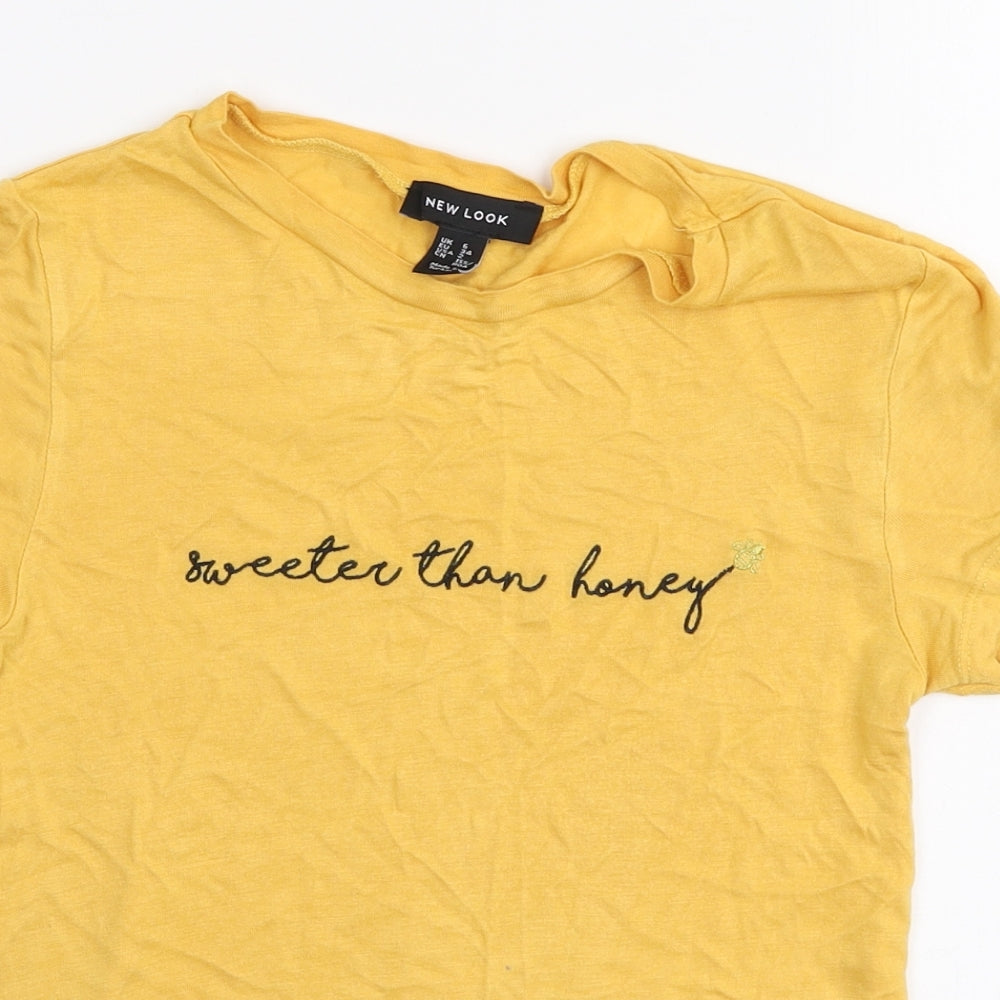 New Look Womens Yellow  Viscose Jersey T-Shirt Size 6 Round Neck