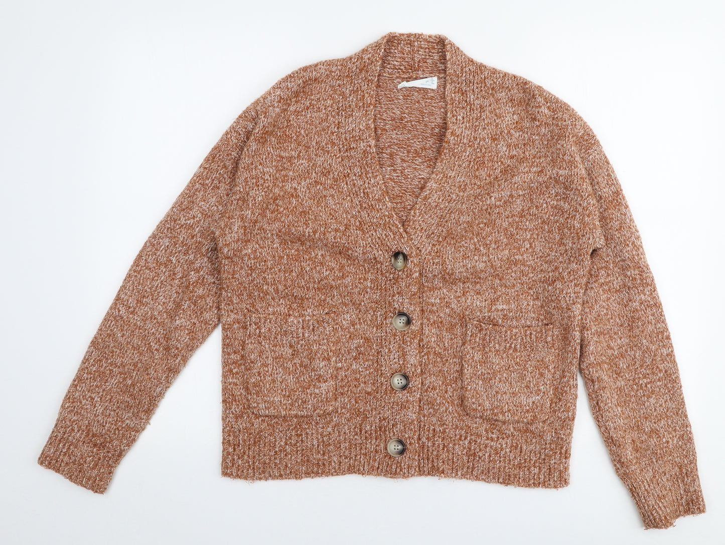 Primark Womens Orange V-Neck  Acrylic Cardigan Jumper Size XS