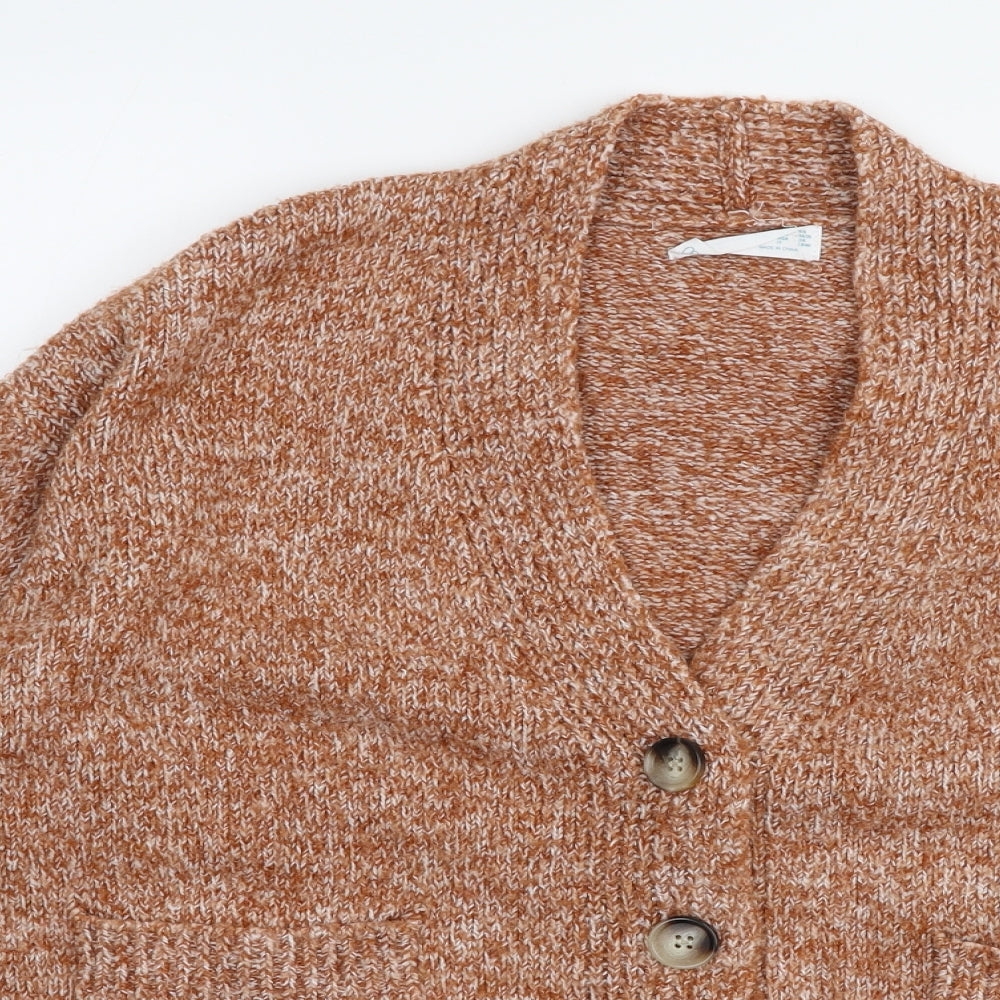 Primark Womens Orange V-Neck  Acrylic Cardigan Jumper Size XS