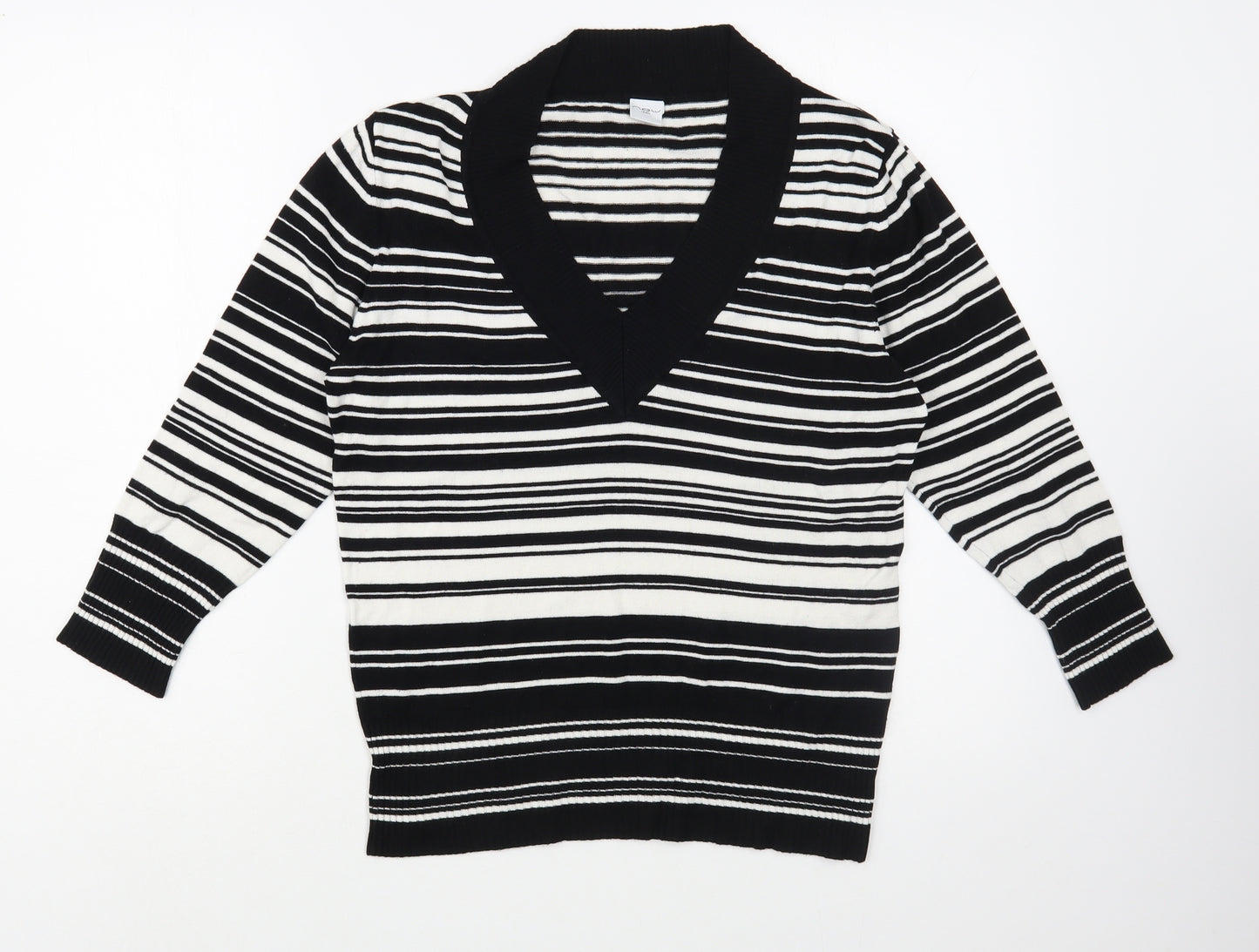 New Look Womens Black V-Neck Striped Viscose Pullover Jumper Size 12