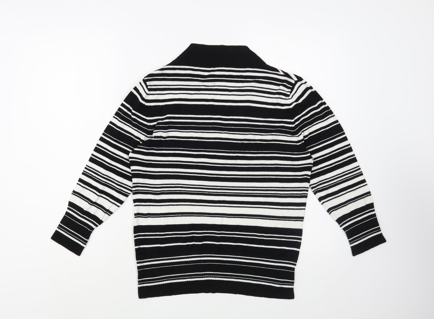 New Look Womens Black V-Neck Striped Viscose Pullover Jumper Size 12