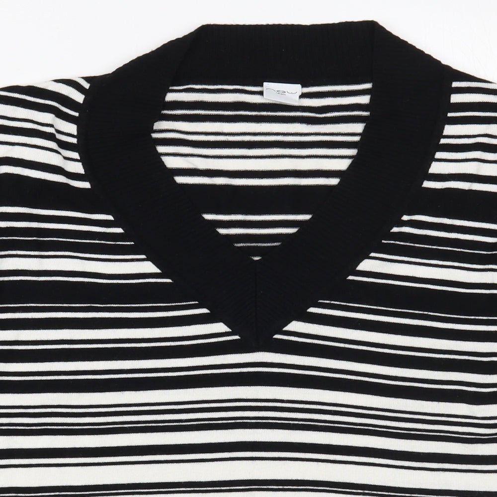 New Look Womens Black V-Neck Striped Viscose Pullover Jumper Size 12