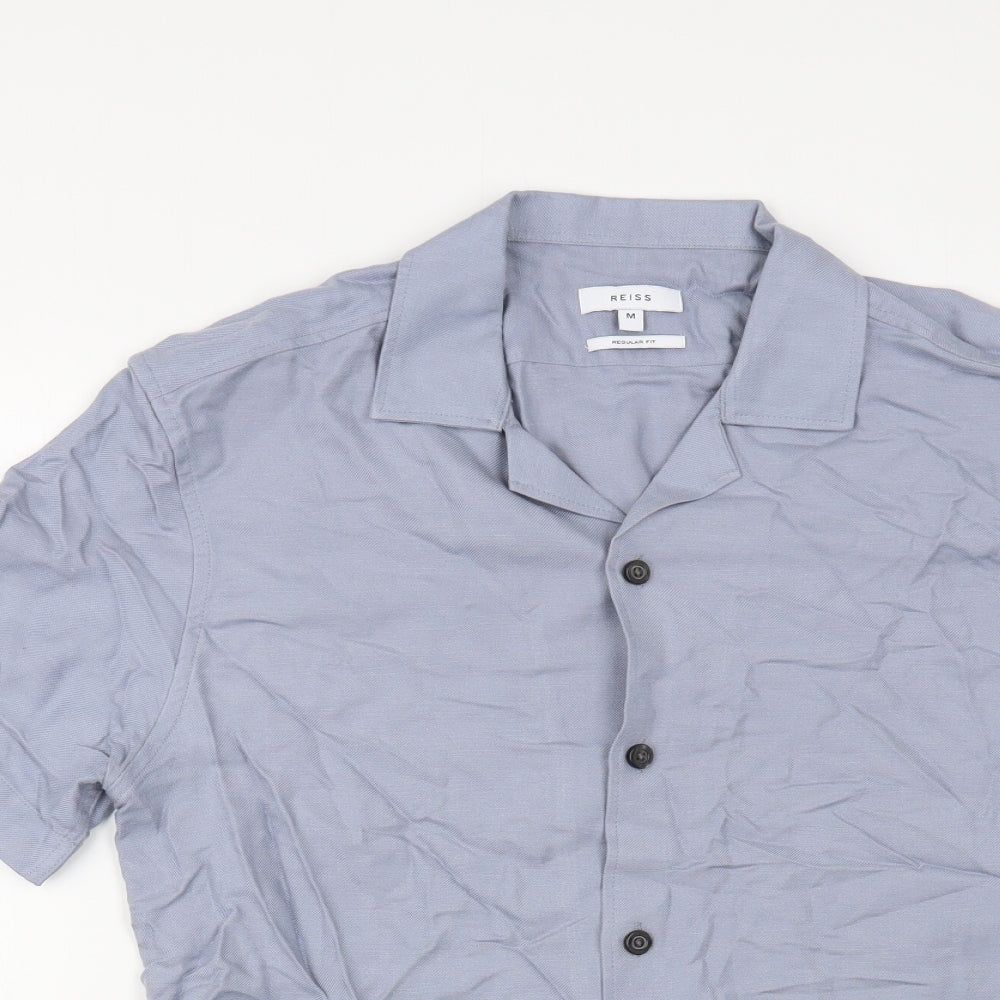 Reiss Mens Blue  Viscose  Button-Up Size M Collared Button