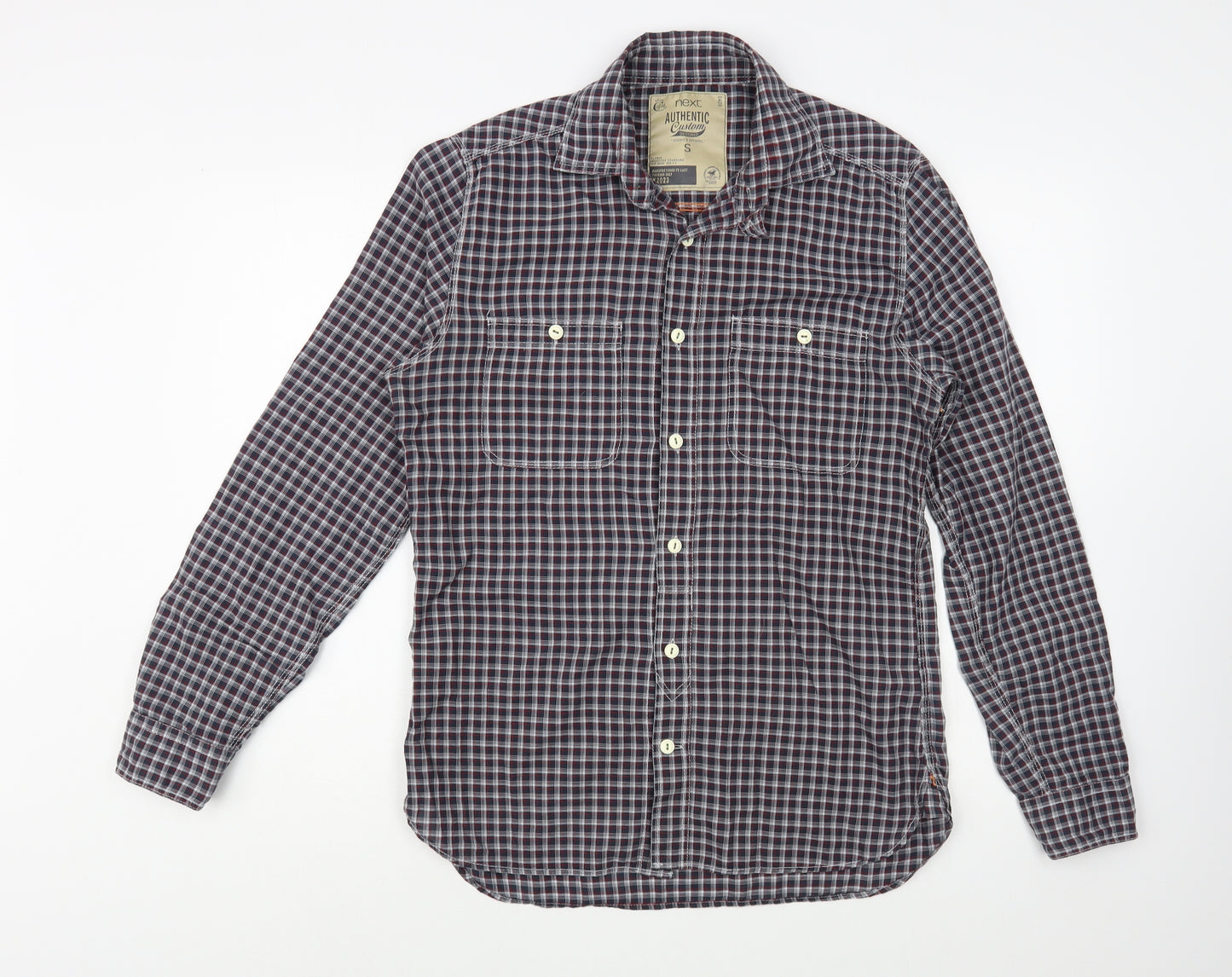 NEXT Mens Blue Plaid Cotton  Button-Up Size S Collared Button