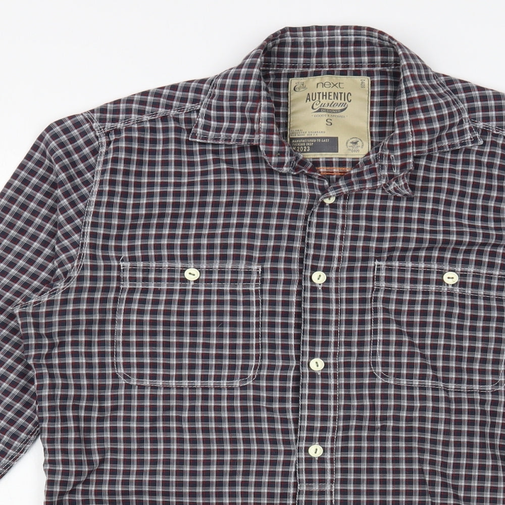 NEXT Mens Blue Plaid Cotton  Button-Up Size S Collared Button