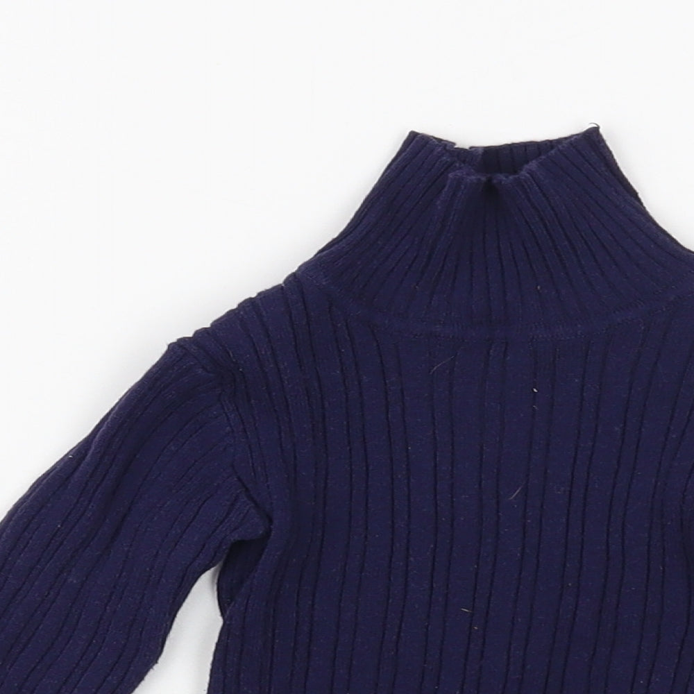 Nutmeg Girls Blue Mock Neck  Cotton Pullover Jumper Size 2-3 Years  Pullover
