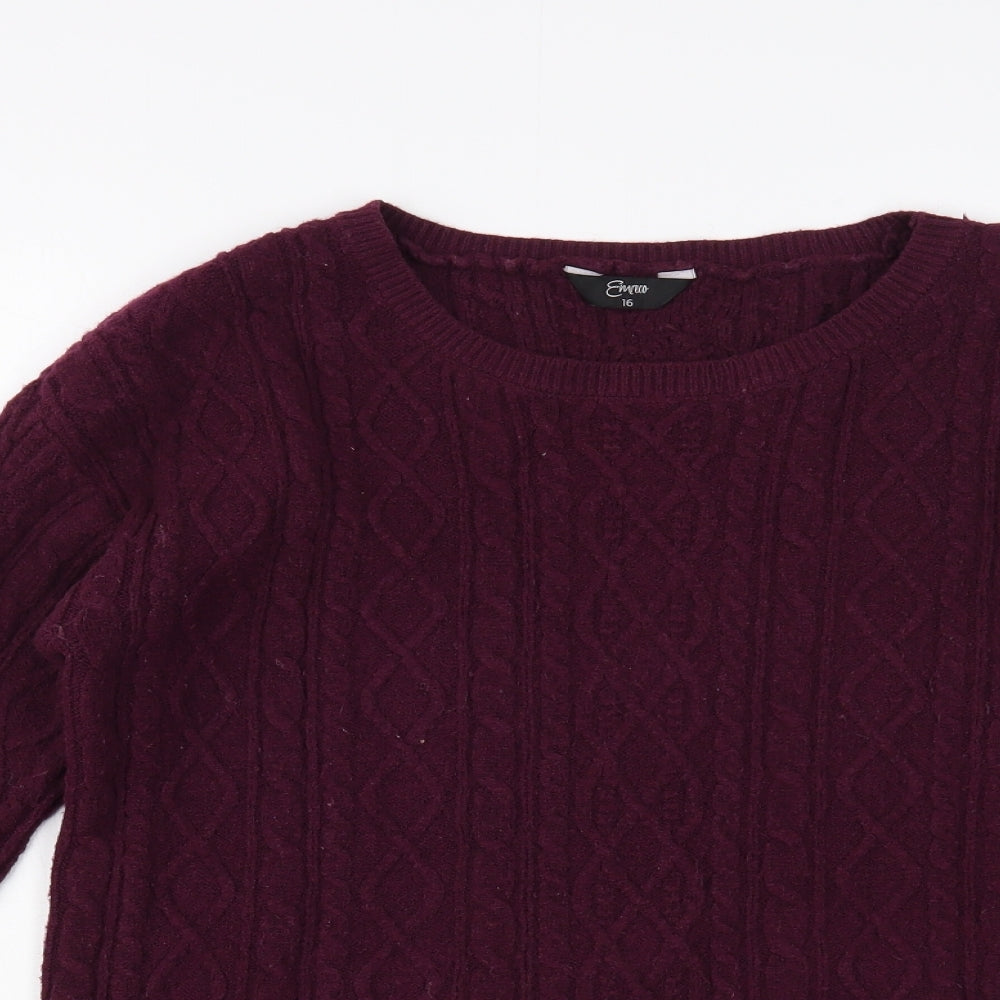 Emreco Womens Purple Boat Neck  Polyester Pullover Jumper Size 16