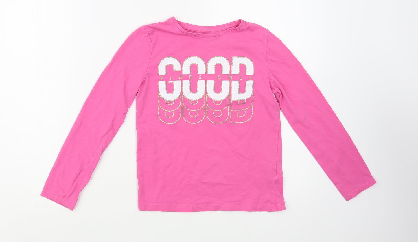 Primark Girls Pink  Cotton Pullover T-Shirt Size 9-10 Years Crew Neck Pullover - Good