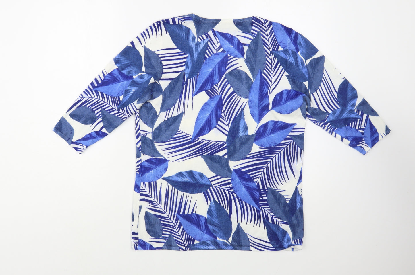 Hepburn Womens Blue V-Neck Floral Viscose Pullover Jumper Size M