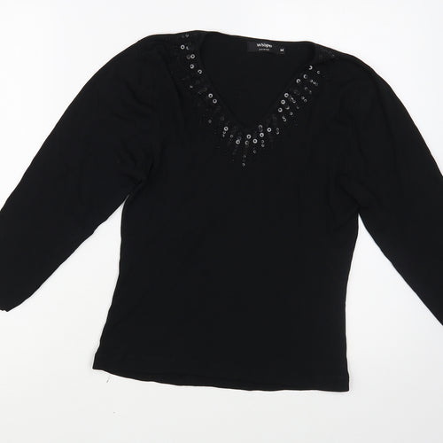 Whisper Womens Black V-Neck  Viscose Pullover Jumper Size M