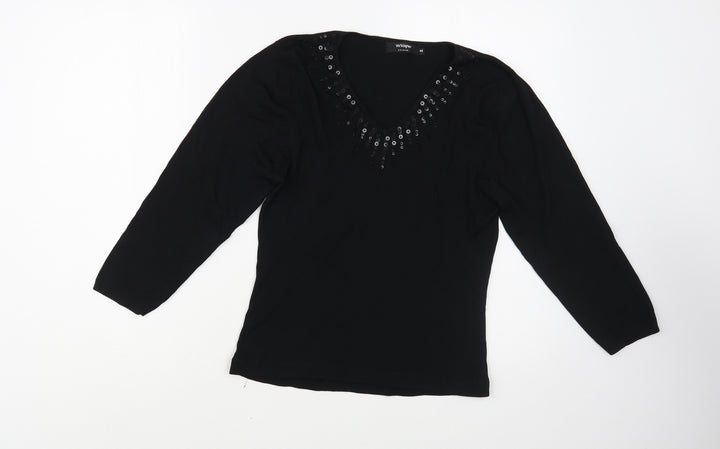 Whisper Womens Black V-Neck  Viscose Pullover Jumper Size M