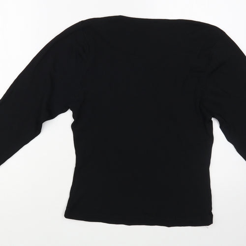 Whisper Womens Black V-Neck  Viscose Pullover Jumper Size M