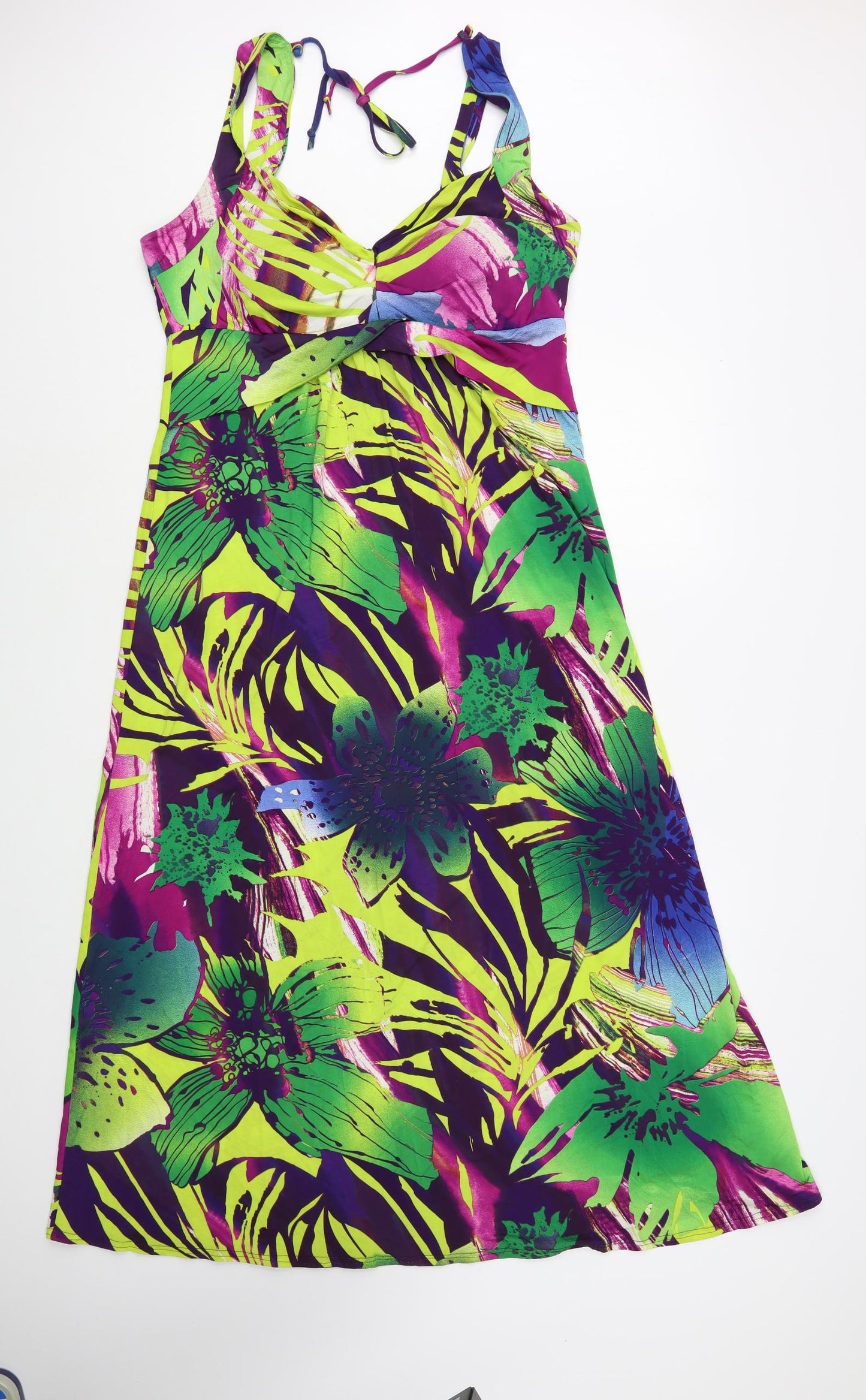 Julien Macdonald Womens Multicoloured Floral Polyester Maxi  Size 16  V-Neck Tie