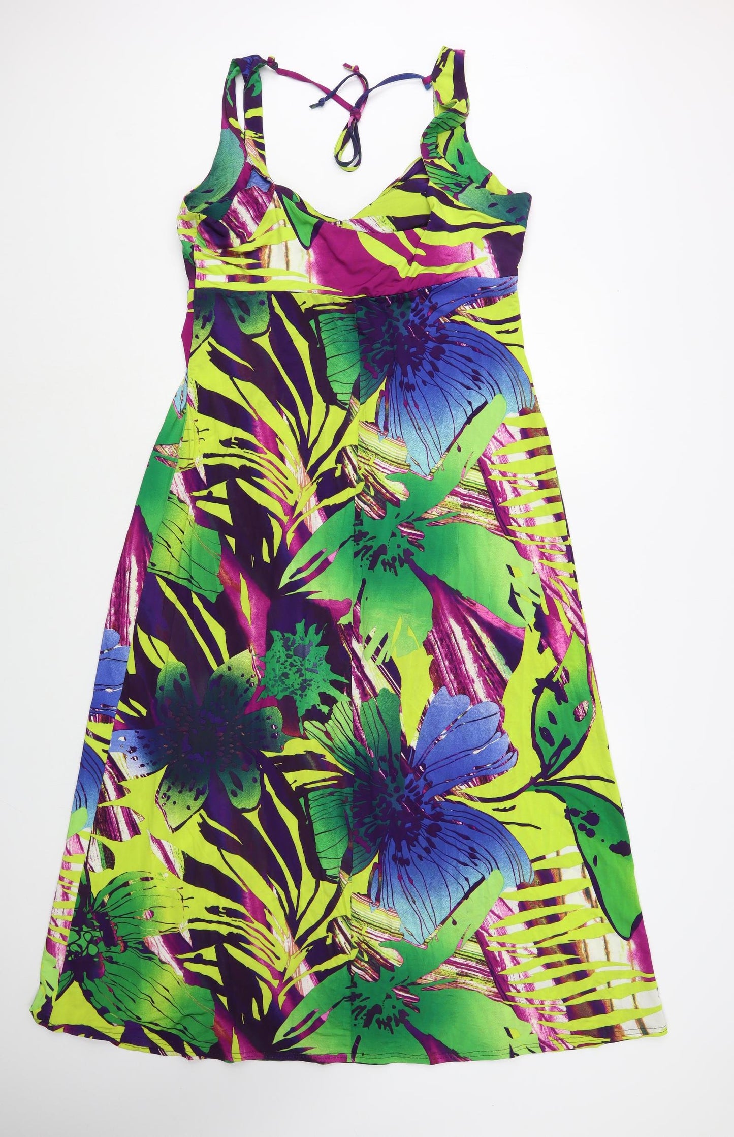 Julien Macdonald Womens Multicoloured Floral Polyester Maxi  Size 16  V-Neck Tie