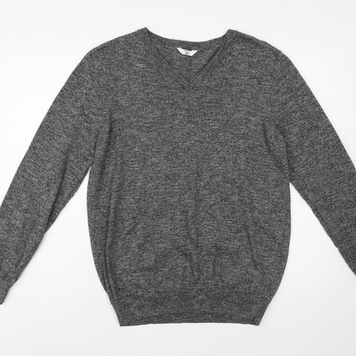 M&Co Mens Grey V-Neck  Cotton Pullover Jumper Size M
