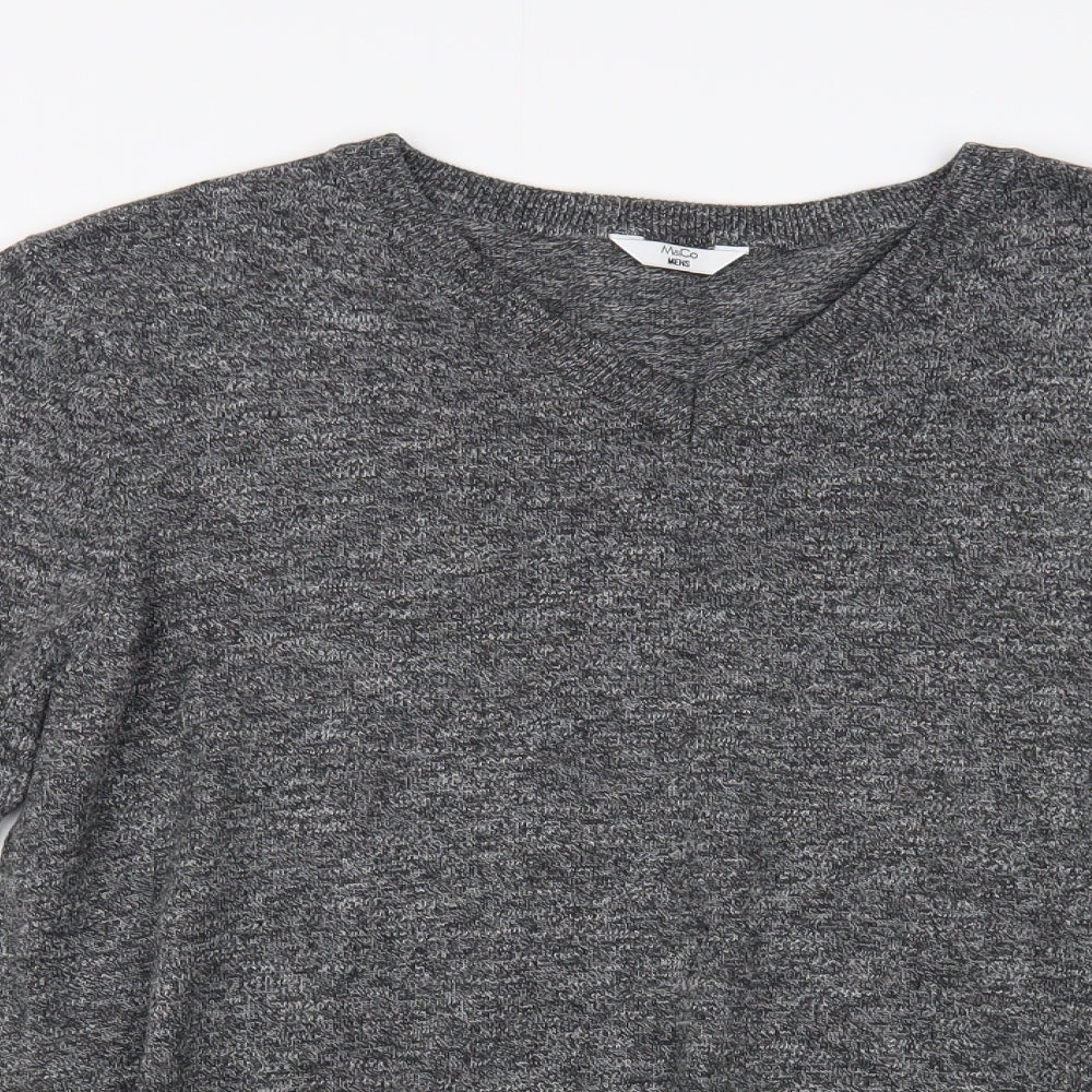 M&Co Mens Grey V-Neck  Cotton Pullover Jumper Size M