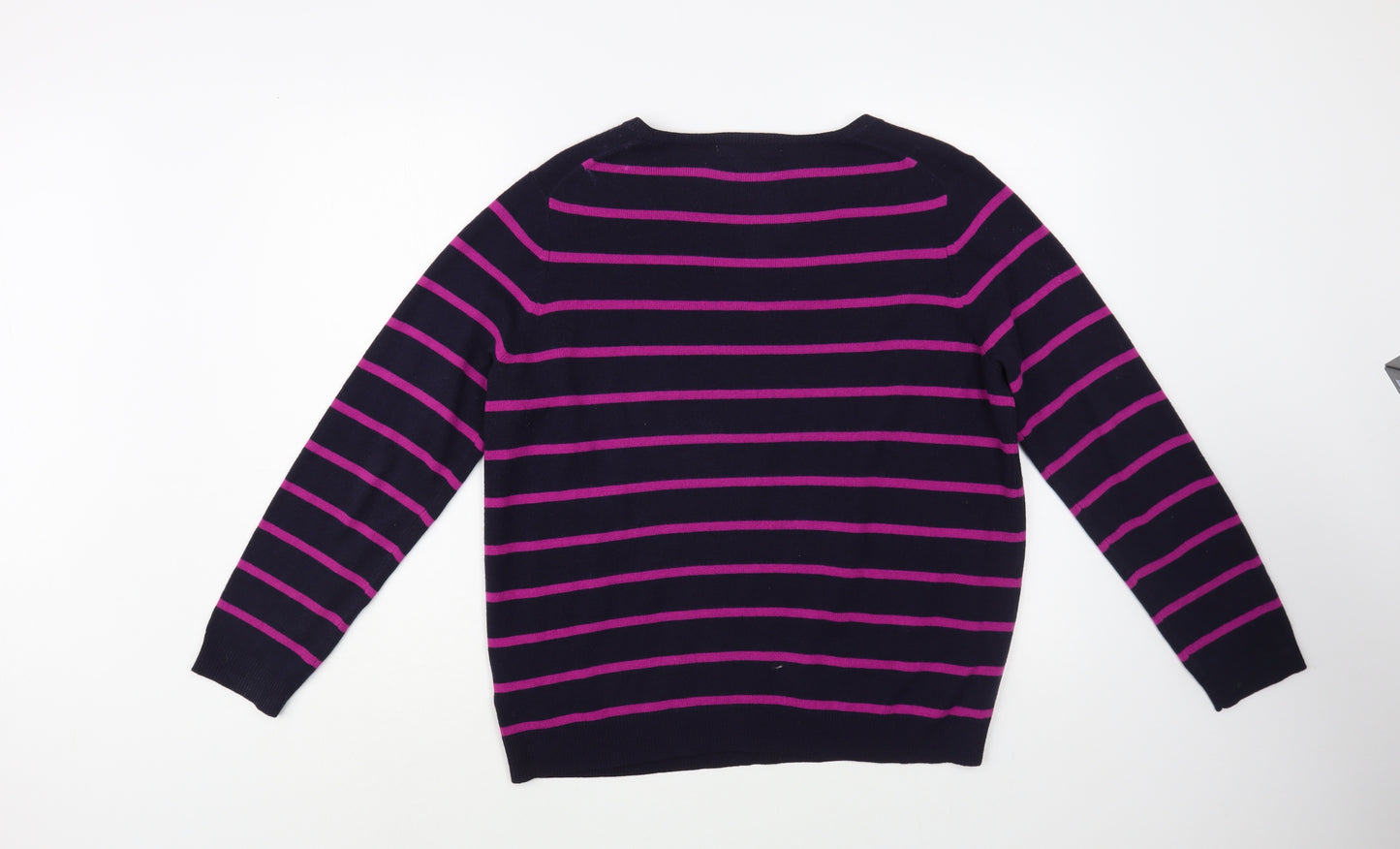 Marks and Spencer Womens Blue V-Neck Striped Acrylic Pullover Jumper Size 16
