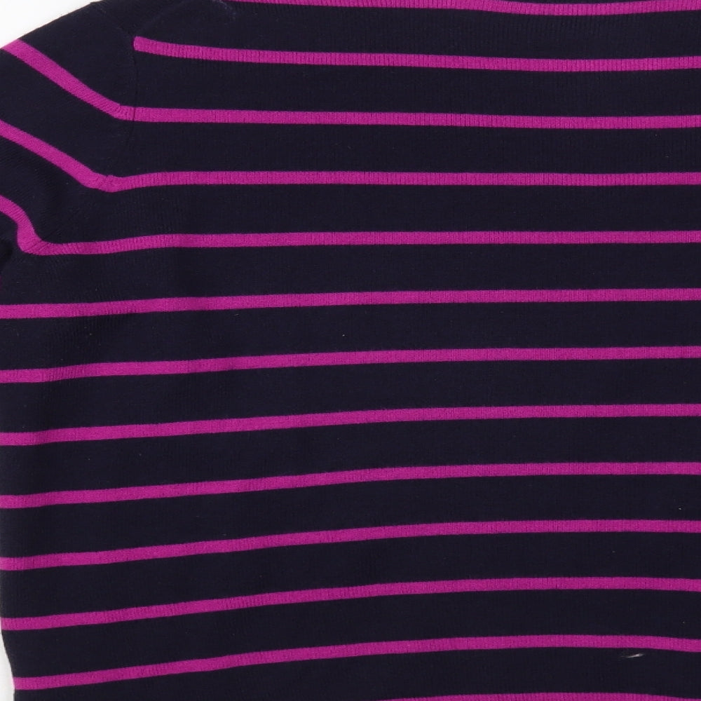Marks and Spencer Womens Blue V-Neck Striped Acrylic Pullover Jumper Size 16