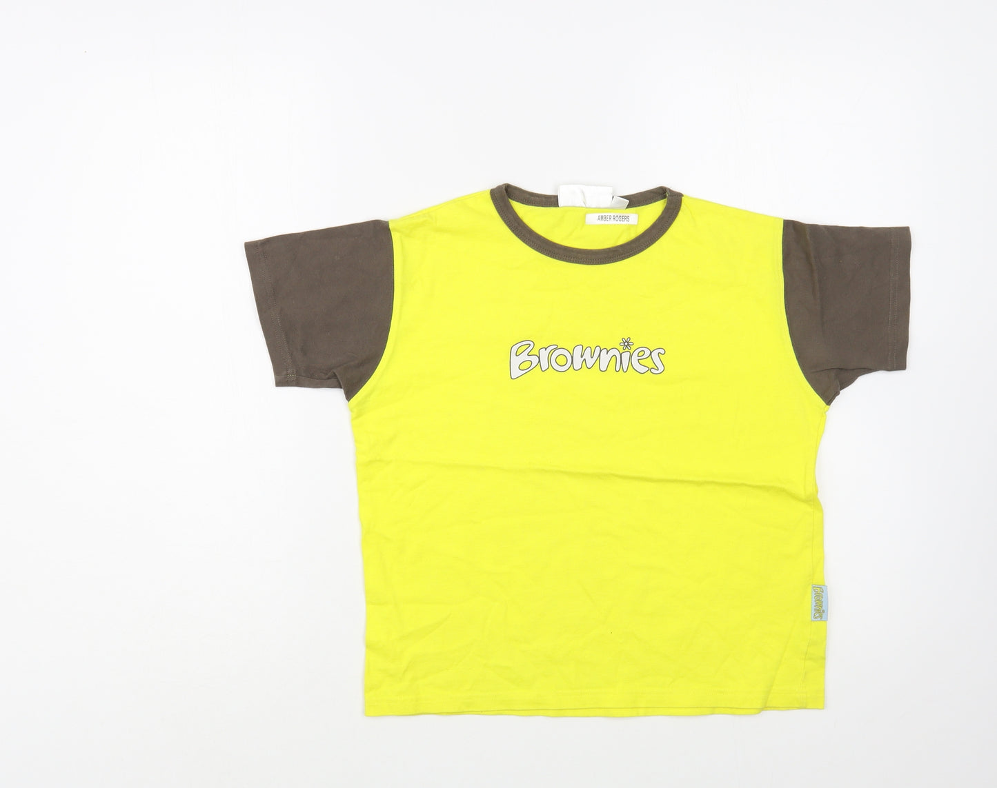 Girlguiding UK Girls Yellow Colourblock Cotton Pullover T-Shirt Size 12-13 Years Crew Neck Pullover - Brownies