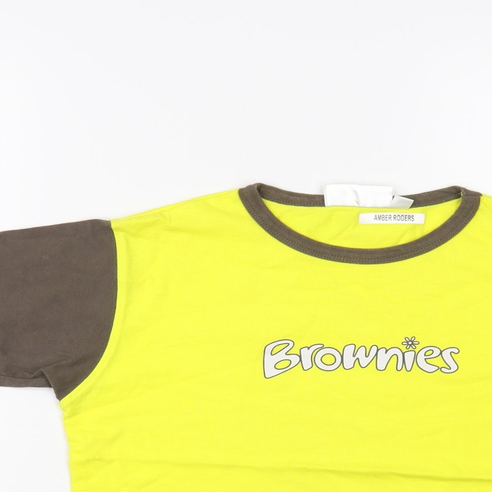 Girlguiding UK Girls Yellow Colourblock Cotton Pullover T-Shirt Size 12-13 Years Crew Neck Pullover - Brownies