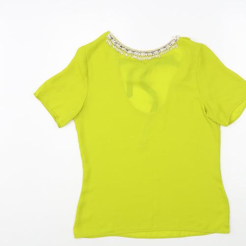 Maisy Womens Green  Polyester Basic Blouse Size 10 Round Neck - Embellished Neckline