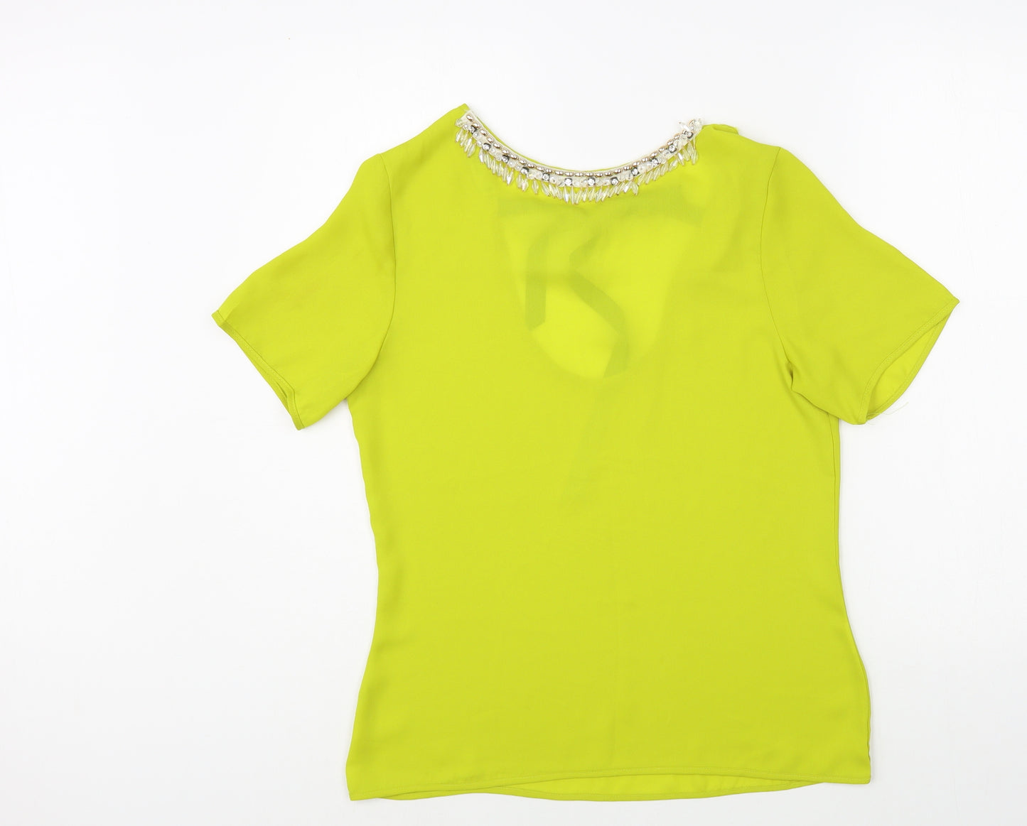 Maisy Womens Green  Polyester Basic Blouse Size 10 Round Neck - Embellished Neckline