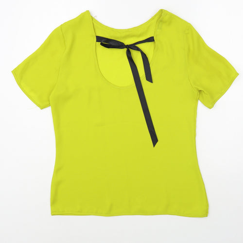 Maisy Womens Green  Polyester Basic Blouse Size 10 Round Neck - Embellished Neckline