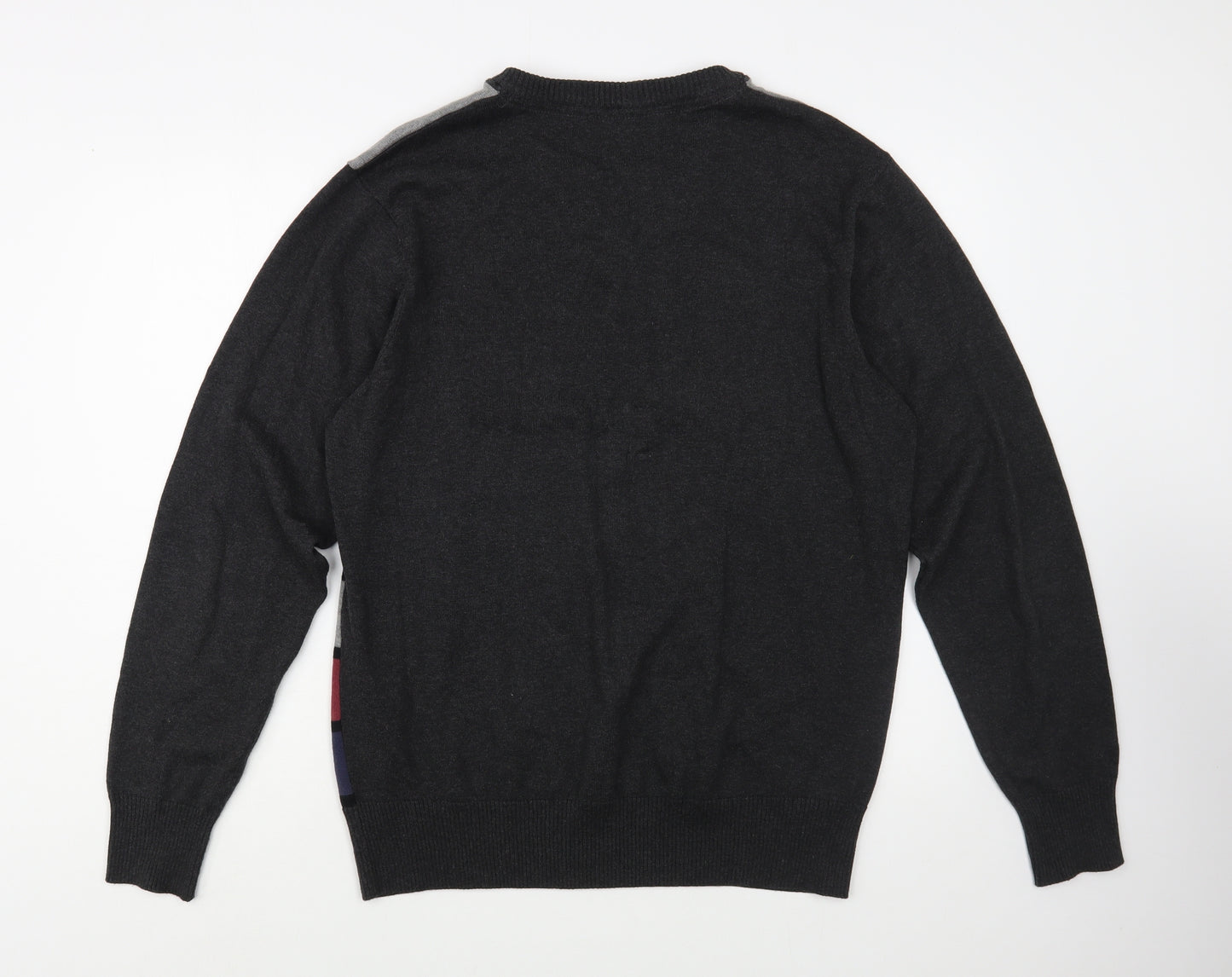 Dissident  Mens Grey V-Neck Striped Cotton Pullover Jumper Size XL