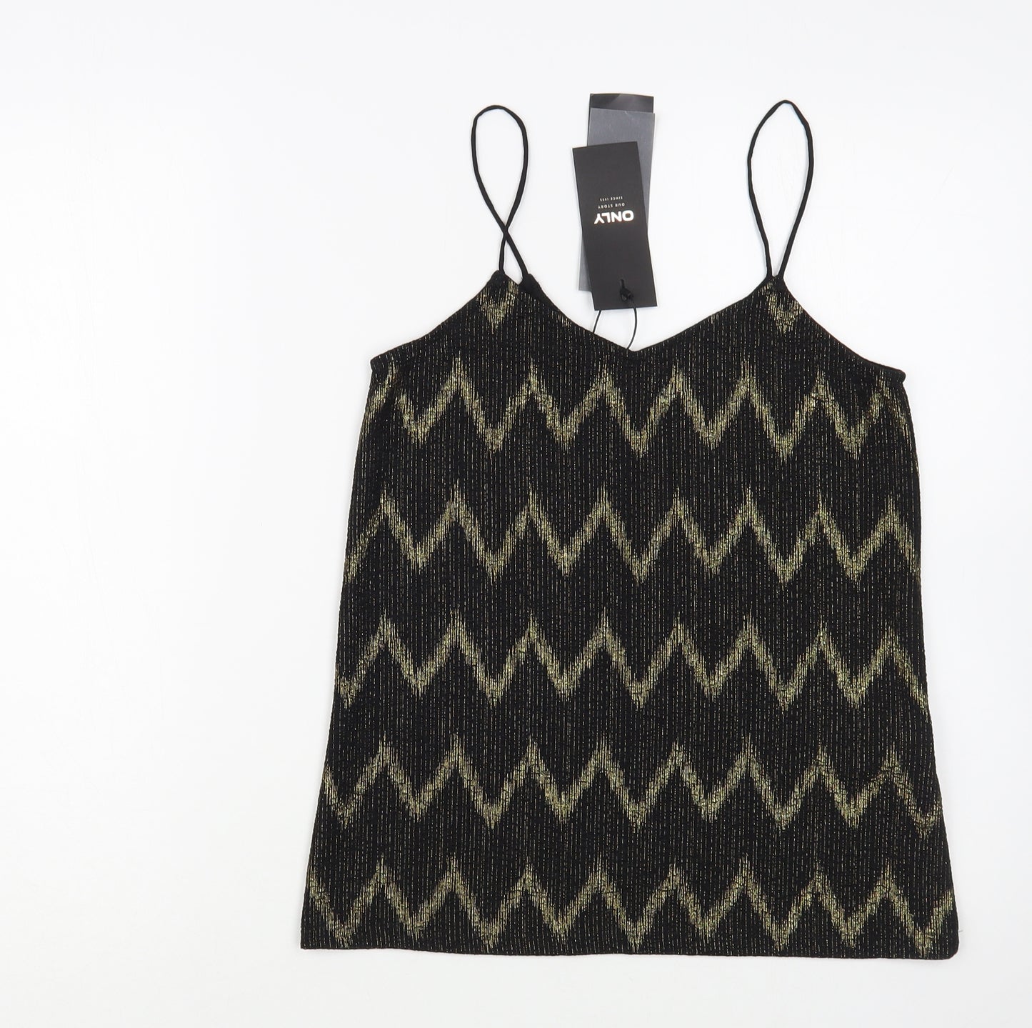 Only Womens Black Geometric Polyester Camisole Blouse Size XS V-Neck
